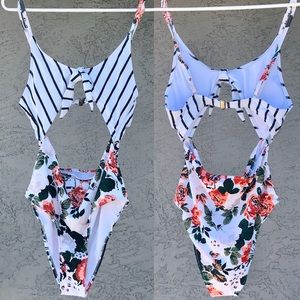 NWT Floral & B&W Striped Cut Out Swim Suit